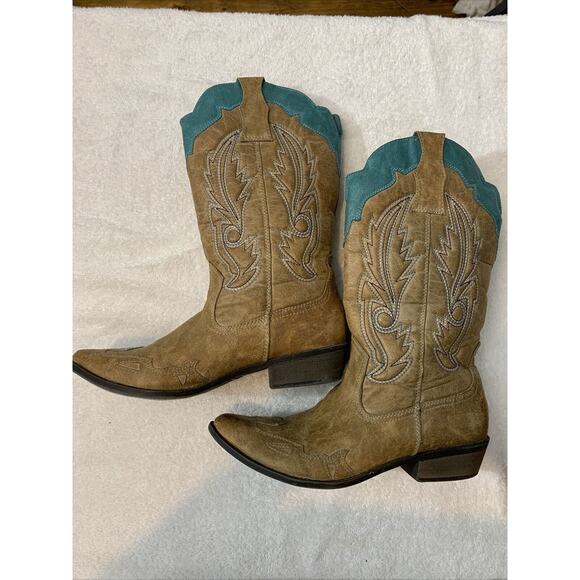 coconuts by matisse boots Cimmaron Size 7.5 Cowboy Boots Tan And Aqua Blue - Picture 3 of 7